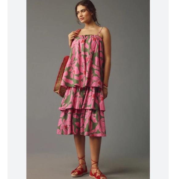 COREY LYNN CALTER TIE-SHOULDER TIERED MIDI DRESS - Picture 2 of 12